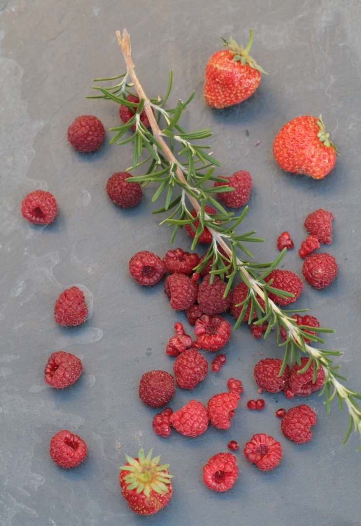 Tableau de framboises et fraises du jardin